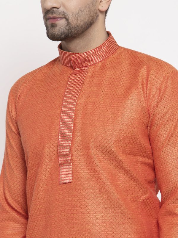 Jompers Men Orange Embroidered Kurta with Pyjamas For Cheap