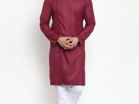 Jompers Men s Maroon Solid Kurta with Churidar Online now