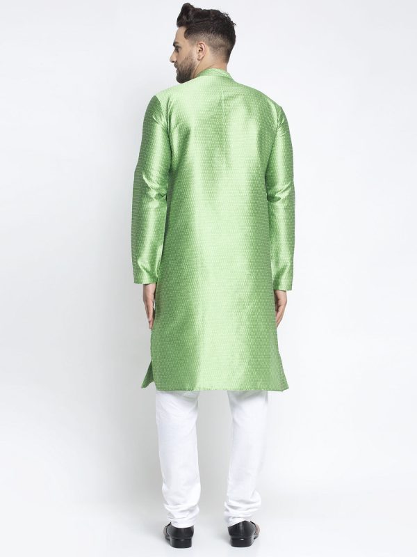 Jompers Men Green & White Woven Design Kurta with Pyjamas Online now