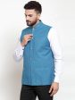 Jompers Men Turquoise Blue Woven Design Nehru Jacket Discount