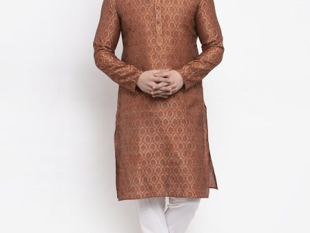 Jompers Men Brown & Grey Jacquard Kurta with Churidar For Discount