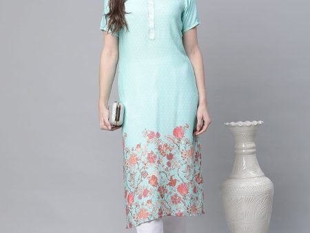 Ahalyaa Women Sky Blue Rayon Printed Kurta Pant Set For Sale