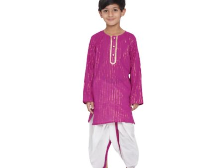 Little Bansi Boys Golden Striped Kurta and Dhoti - Purple and Cream For Cheap