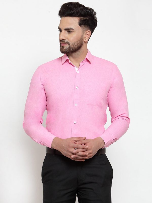 Jainish Pink Formal Shirt with white detailing ( SF 419Pink ) For Sale