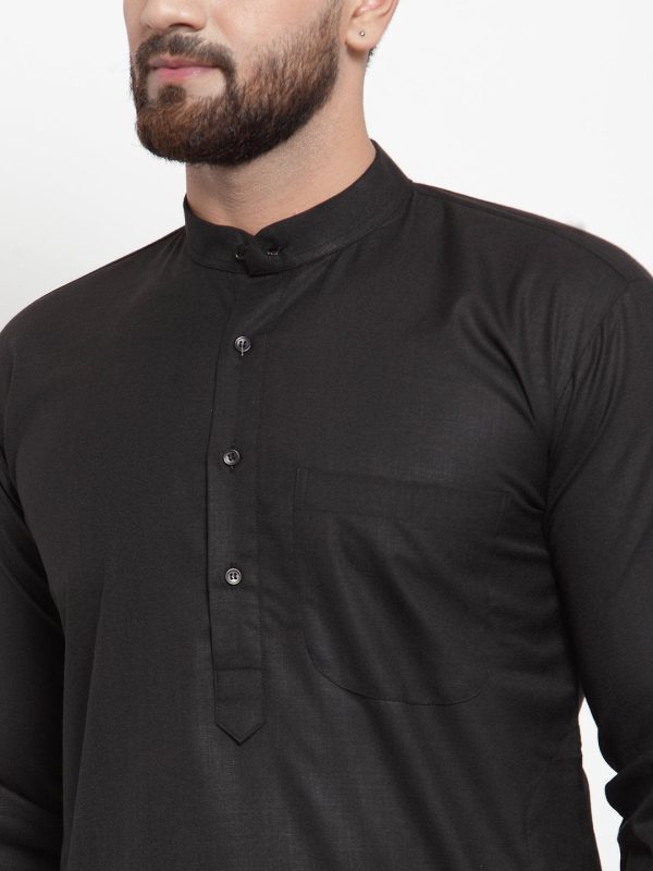 Jompers Men Black Solid Mandarin Collar Kurta with Churidar on Sale