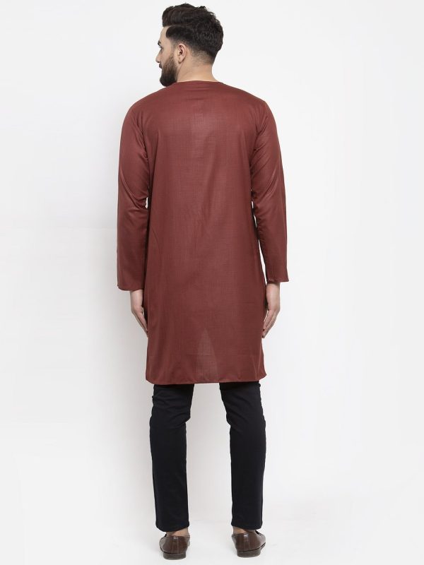 Jompers Men Maroon Solid high-low Kurta Online Hot Sale