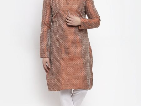 Jompers Men Orange & White Woven Design Kurta with Churidar Online Hot Sale