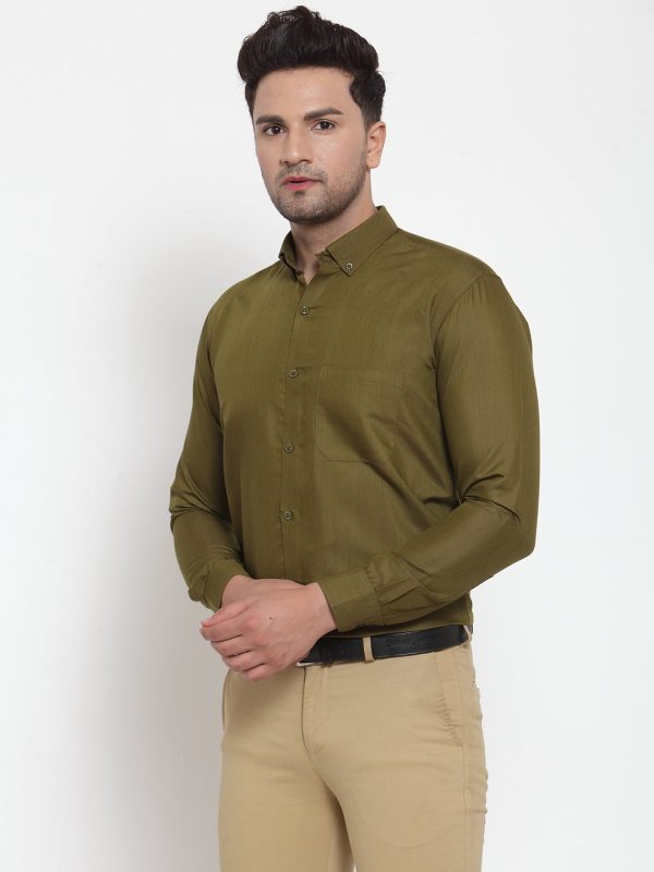 Jainish Green Men s Cotton Solid Button Down Formal Shirts ( SF 713Olive ) Hot on Sale