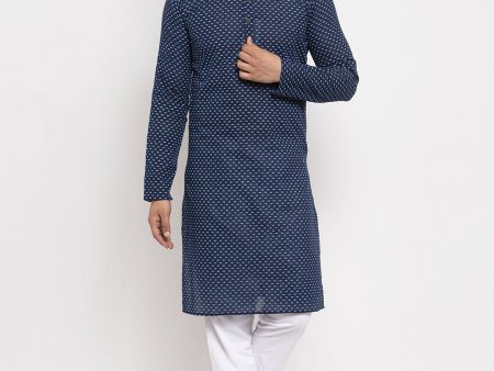 Jompers Men Blue Cotton Printed Kurta Only Online