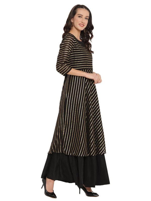 Ahalyaa Black & Golden Striped Layered Maxi Dress Supply