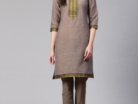 Jompers Women Grey Yoke Design Kurta with Trousers Cheap