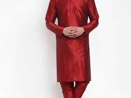 Jompers Men Maroon Solid Kurta with Churidar Cheap