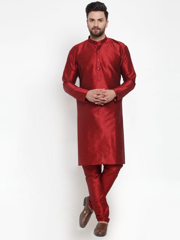 Jompers Men Maroon Solid Kurta with Churidar Cheap