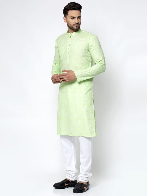 Jompers Men Green & White Self Design Kurta Only Online Hot Sale