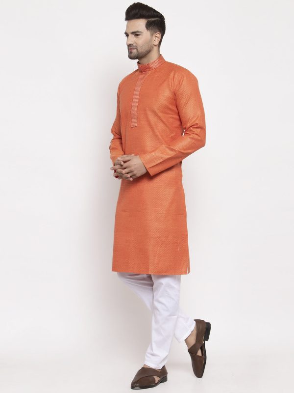 Jompers Men Orange Embroidered Kurta with Pyjamas For Cheap