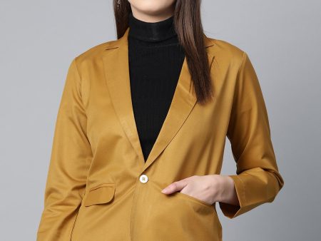 Jompers Women Mustard Solid Single-Breasted Smart Casual Blazer For Cheap