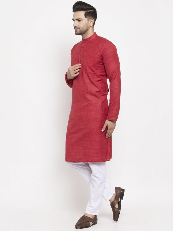 Jompers Men Maroon Self Design Kurta Only For Sale