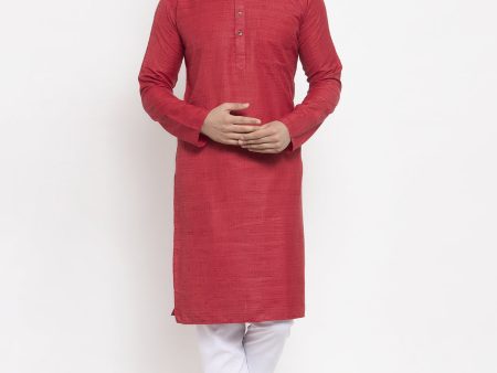 Jompers Men Maroon Self Design Kurta with Pyjamas Hot on Sale