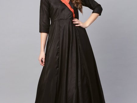 Ahalyaa Black Plain A-Line Kurta Online Sale