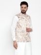 Jompers Men Beige Printed Satin Nehru Jacket on Sale