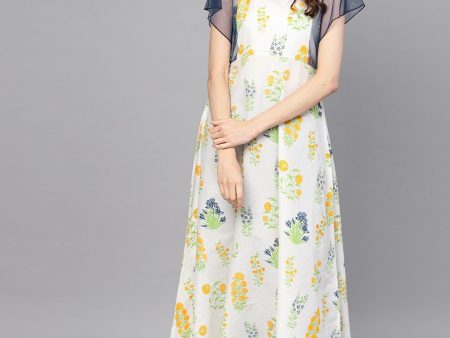 Ahalyaa Women White & Yellow Printed A-Line Beautiful Kurta Hot on Sale