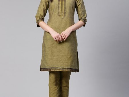 Jompers Women Mustard Yoke Design Kurta with Trousers Hot on Sale