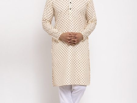 Jompers Men Cream-Coloured Printed Kurta with Pyjamas Online Hot Sale