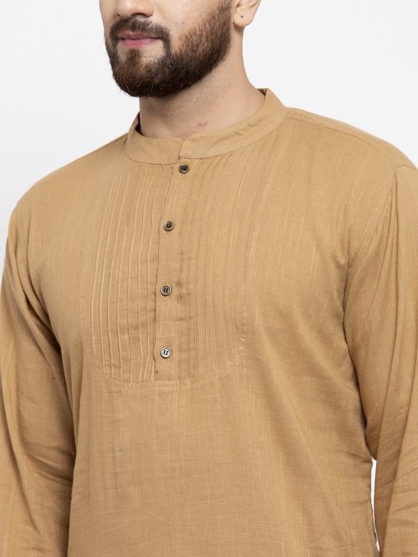 Jompers Men Beige & White Solid Pin-tucks Kurta with Churidar Online now