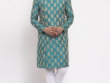 Jompers Men Green Jacquard Kurta with Churidar For Cheap