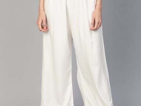 Jompers Women Off-White Solid Straight Palazzos For Sale