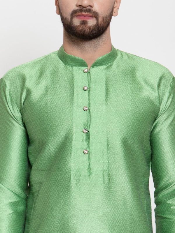 Jompers Men Green & White Self Design Kurta with Churidar For Cheap