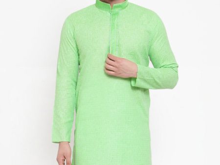 Jompers Men Green & White Embroidered Kurta Only Supply