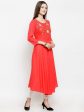 Jompers Women Peach embroidered Flaired Kurta Hot on Sale