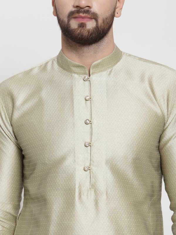 Jompers Men Beige & White Self Design Kurta with Churidar Hot on Sale