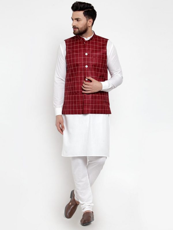 Jompers Men Maroon Checked Nehru Jacket Discount