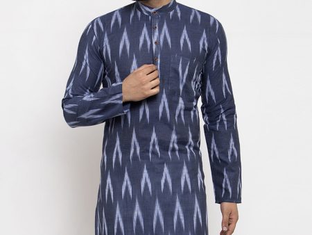 Jompers Men Blue Woven Design Ikkat Straight Kurta Only Cheap