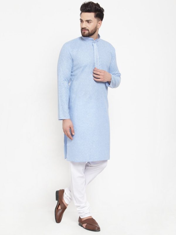 Jompers Men Blue & White Embroidered Kurta with Chudidar Discount