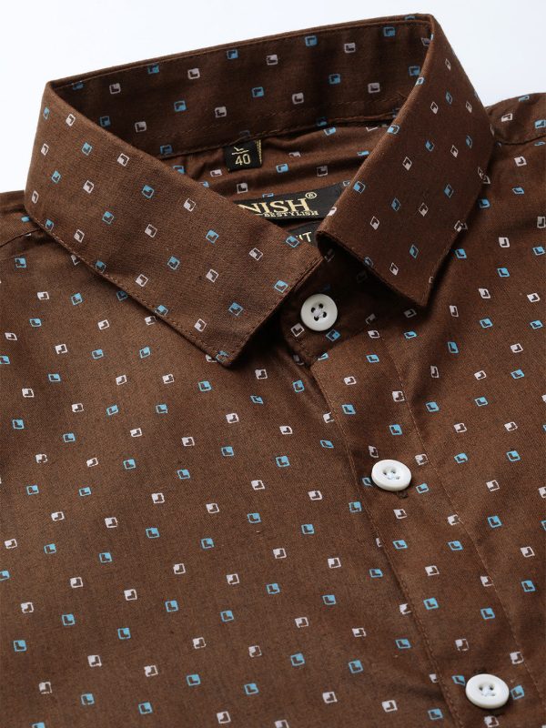 Jainish Brown Men s Cotton Printed Formal Shirts ( SF 716Coffee ) For Cheap