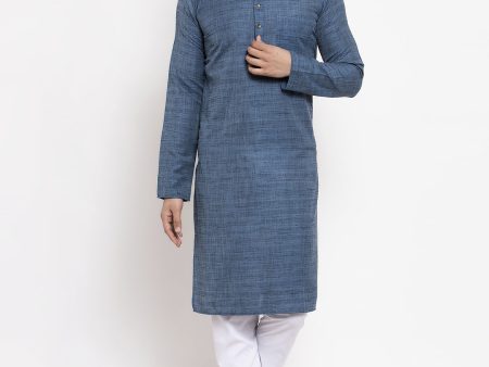 Jompers Men Blue Self Design Kurta with Pyjamas Online Sale