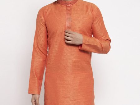 Jompers Men Orange Embroidered Kurta Only Online Sale