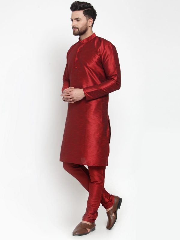 Jompers Men Maroon Solid Kurta with Churidar Cheap