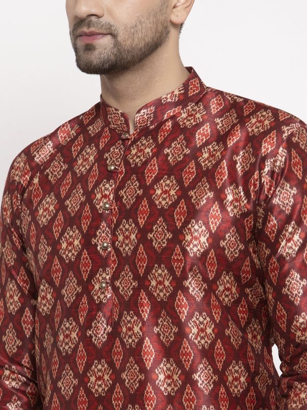 Jompers Men Maroon Printed Kurta Only Online now