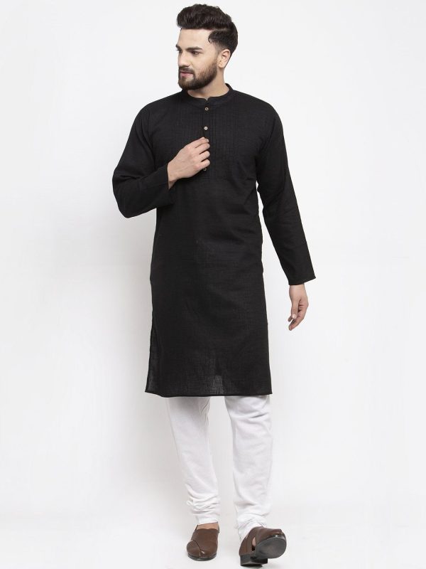 Jompers Men Black & White Solid Pin-tucks Kurta with Churidar Sale