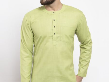 Jompers Men Green Solid Straight Short Kurta Online Sale