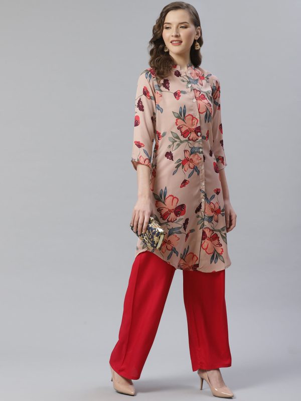 Jompers Women Peach & Red Printed Summer-cool A-line Kurta Online Hot Sale