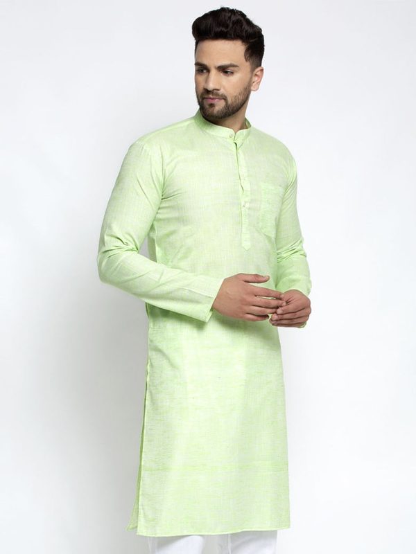 Jompers Men Green & White Self Design Kurta Only Online Hot Sale