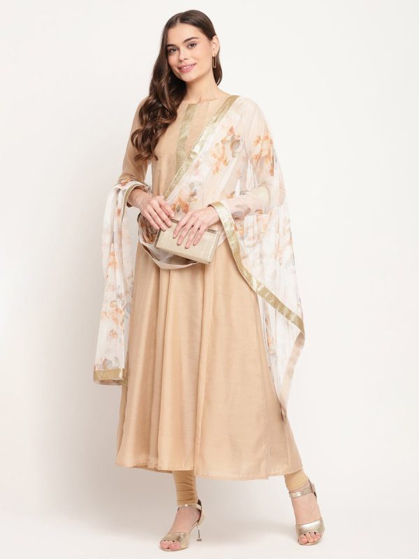 Ahalyaa Beige & Off-White Anarkali Kurta with Dupatta Cheap