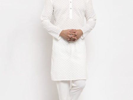 Jompers Men Cream Chikan Kurta with Churidar For Sale