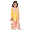 Little Bansi Girls Rose print Kurta Frock with Floral Plazzo and Dupatta - Yellow Online now