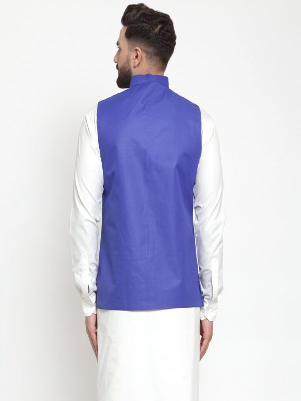 Jompers Men Royal-Blue Solid Nehru Jacket Online